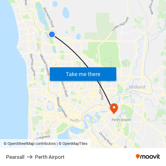 Pearsall to Perth Airport map