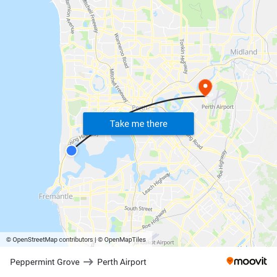 Peppermint Grove to Perth Airport map