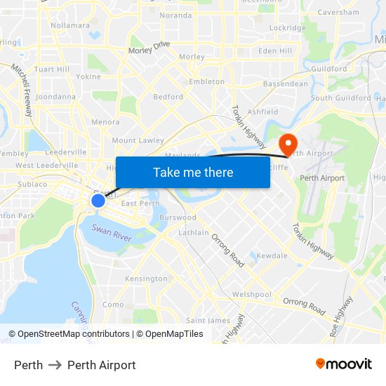 Perth to Perth Airport map