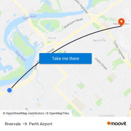 Rivervale to Perth Airport map