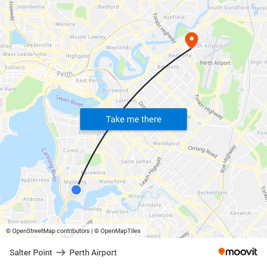 Salter Point to Perth Airport map