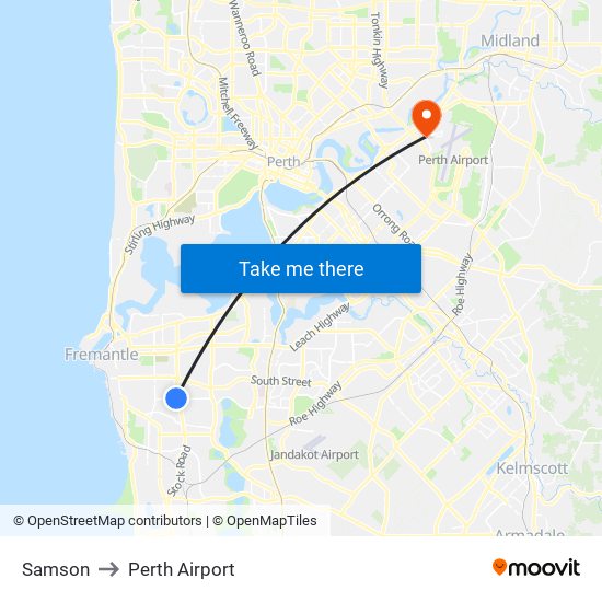 Samson to Perth Airport map