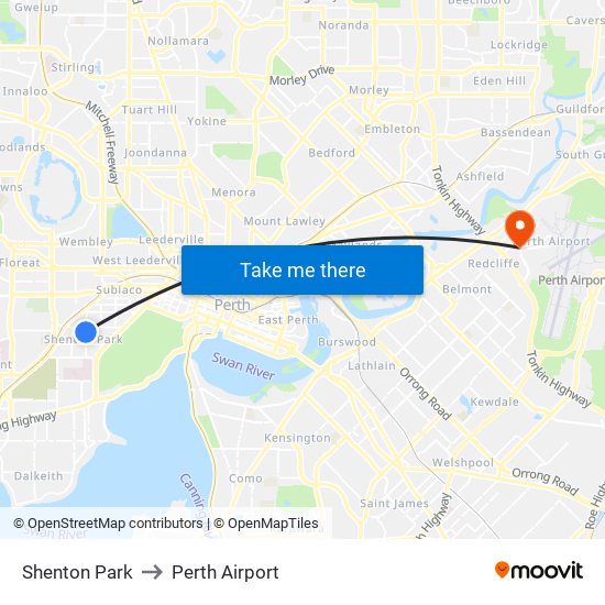 Shenton Park to Perth Airport map