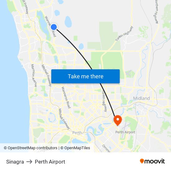 Sinagra to Perth Airport map