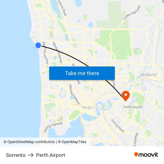 Sorrento to Perth Airport map