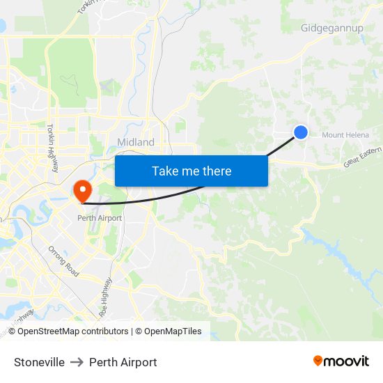 Stoneville to Perth Airport map