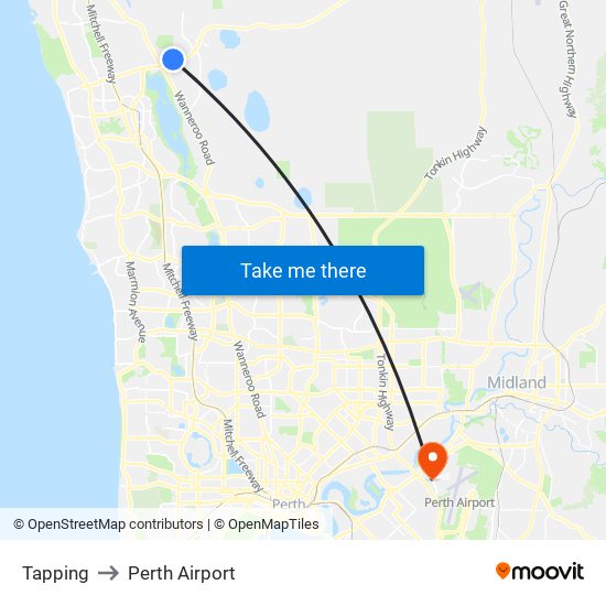 Tapping to Perth Airport map