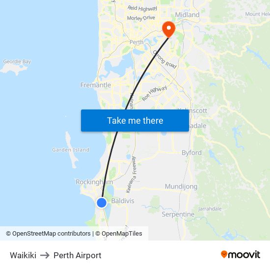 Waikiki to Perth Airport map