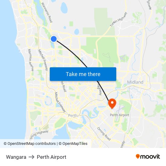 Wangara to Perth Airport map