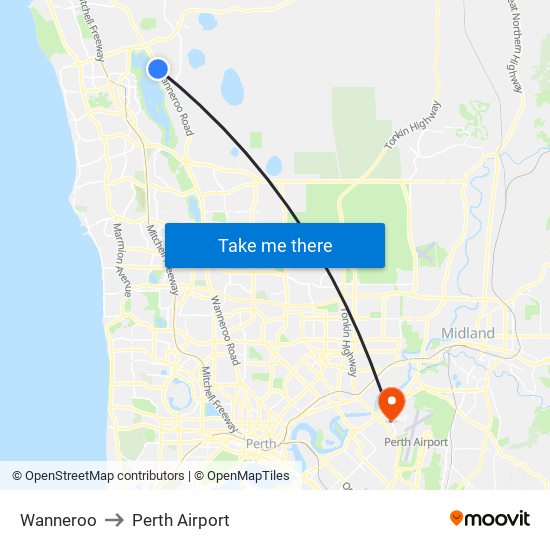 Wanneroo to Perth Airport map