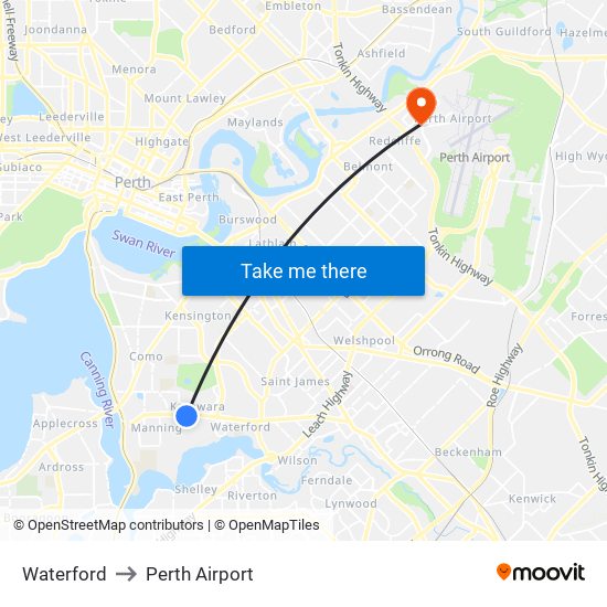 Waterford to Perth Airport map