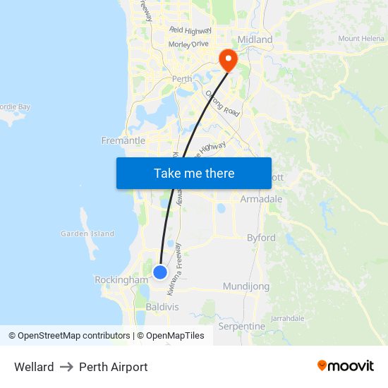 Wellard to Perth Airport map