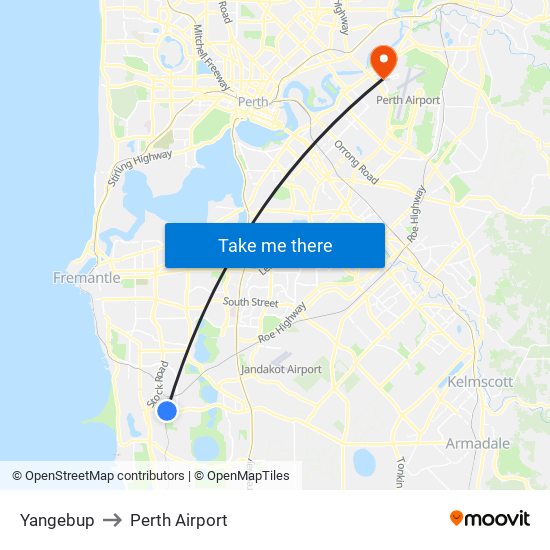 Yangebup to Perth Airport map