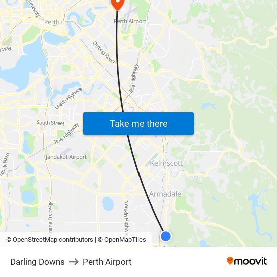 Darling Downs to Perth Airport map