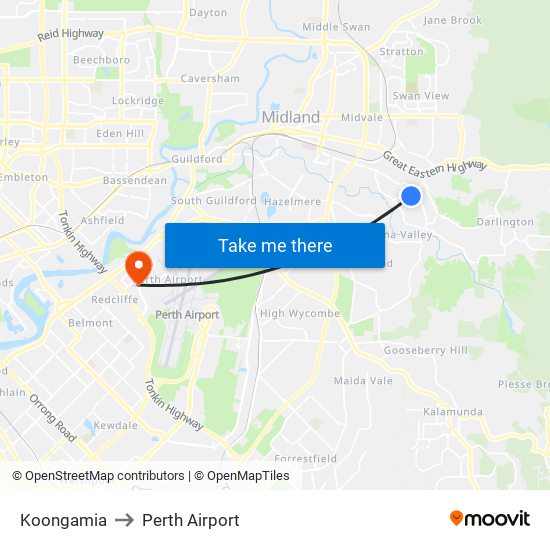 Koongamia to Perth Airport map