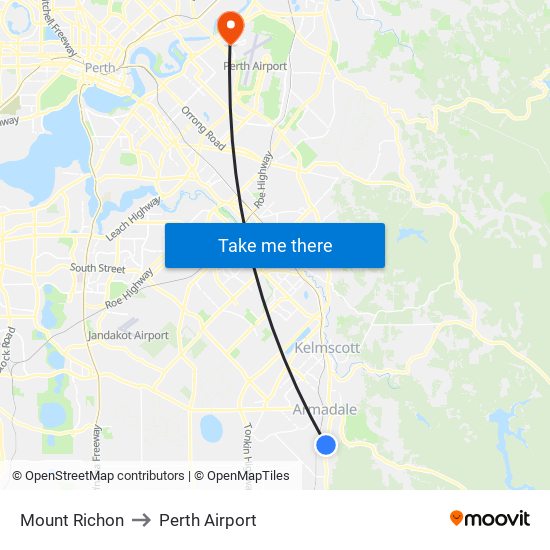 Mount Richon to Perth Airport map