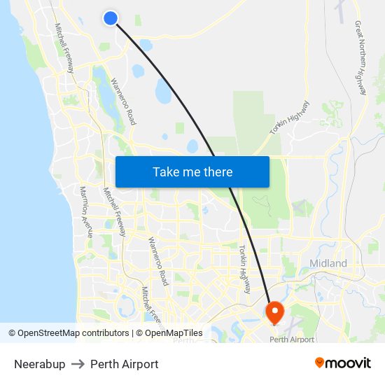 Neerabup to Perth Airport map