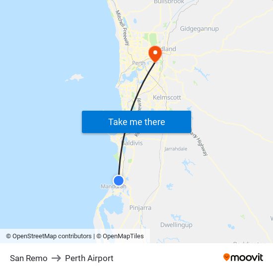 San Remo to Perth Airport map