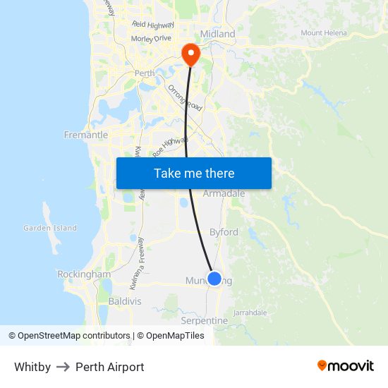 Whitby to Perth Airport map