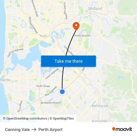 Canning Vale to Perth Airport map