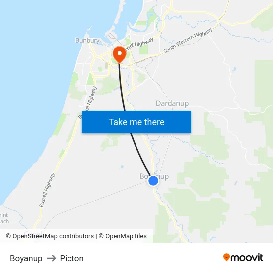 Boyanup to Picton map