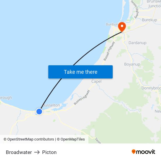 Broadwater to Picton map