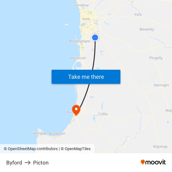 Byford to Picton map