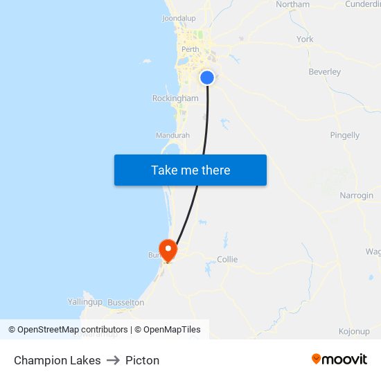 Champion Lakes to Picton map