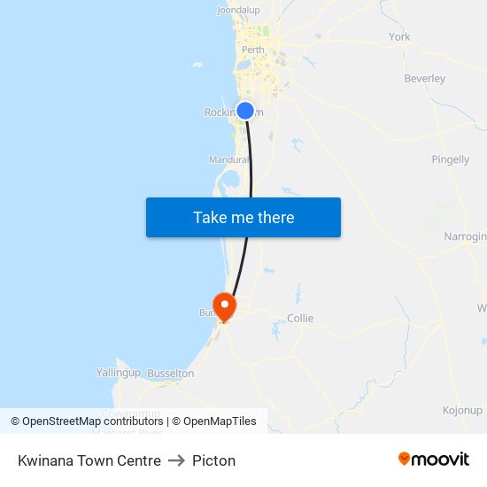 Kwinana Town Centre to Picton map