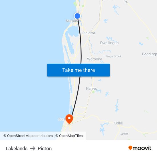 Lakelands to Picton map
