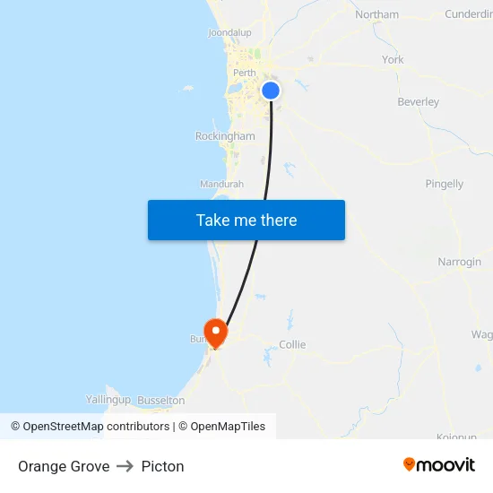 Orange Grove to Picton map