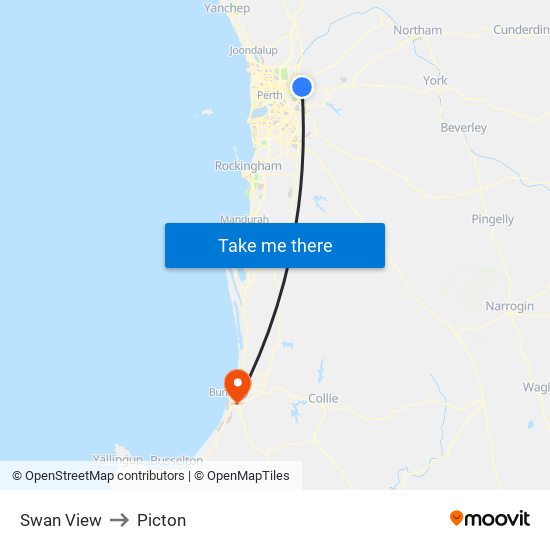 Swan View to Picton map