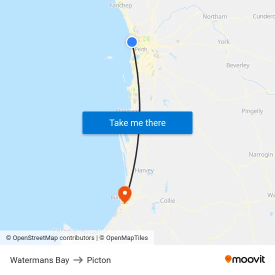 Watermans Bay to Picton map