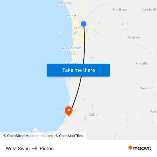 West Swan to Picton map