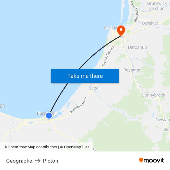 Geographe to Picton map