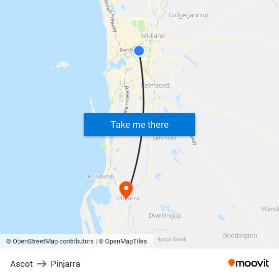 Ascot to Pinjarra map