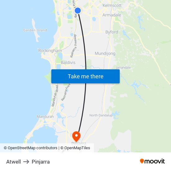 Atwell to Pinjarra map