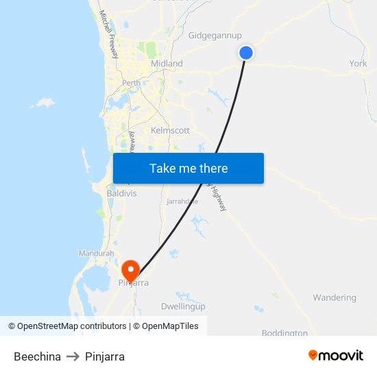 Beechina to Pinjarra map
