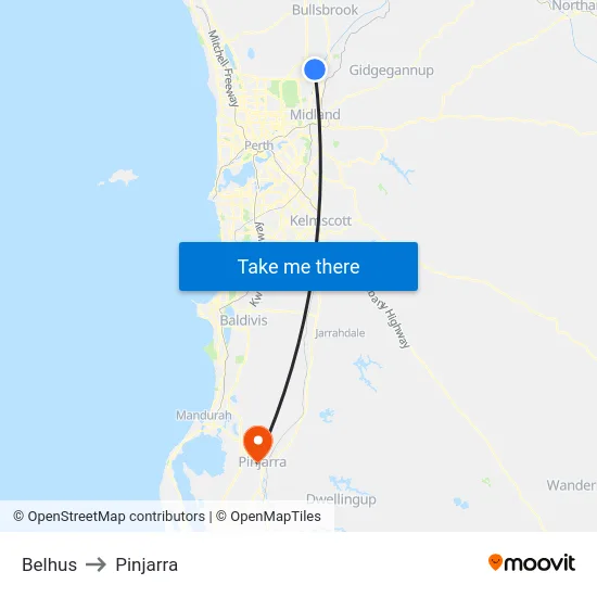 Belhus to Pinjarra map