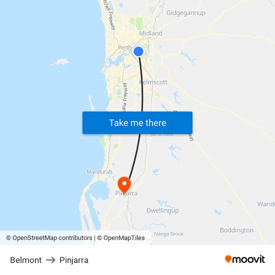 Belmont to Pinjarra map