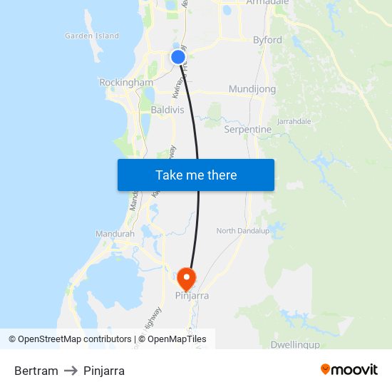 Bertram to Pinjarra map
