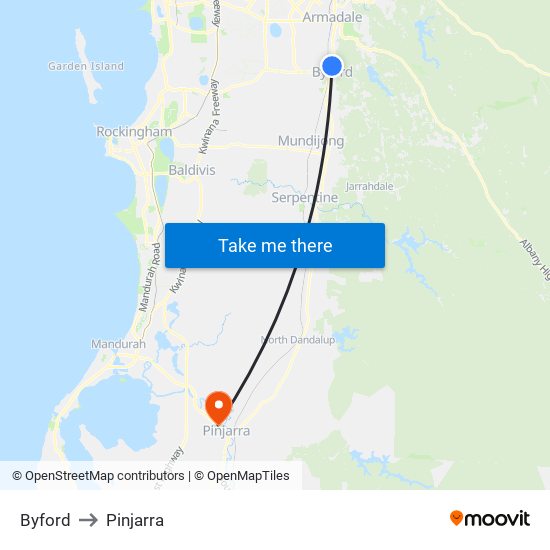 Byford to Pinjarra map