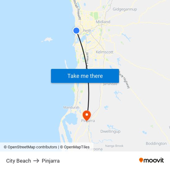 City Beach to Pinjarra map