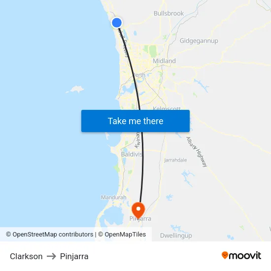Clarkson to Pinjarra map