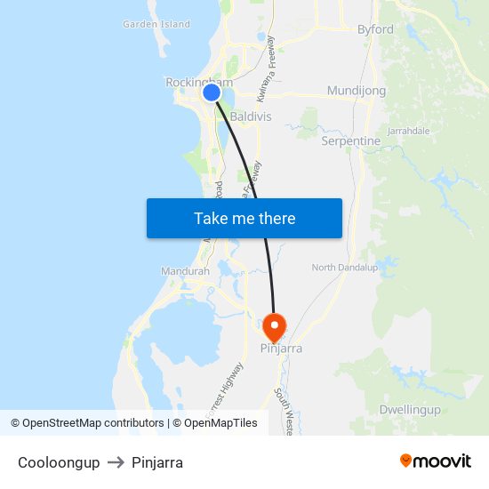 Cooloongup to Pinjarra map