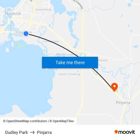 Dudley Park to Pinjarra map