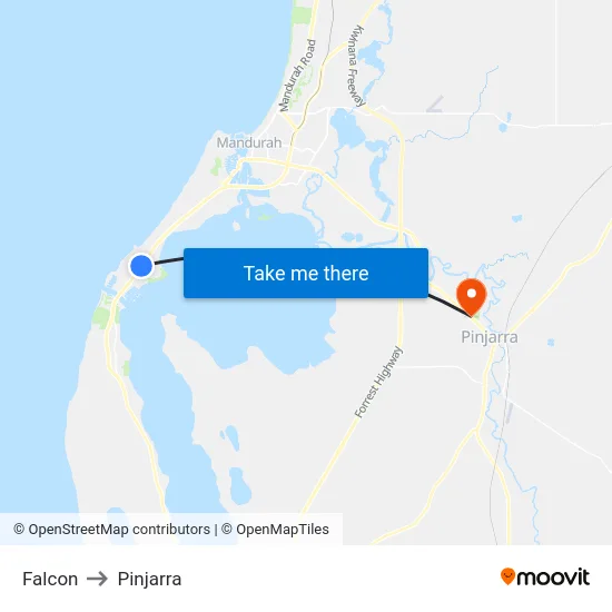 Falcon to Pinjarra map