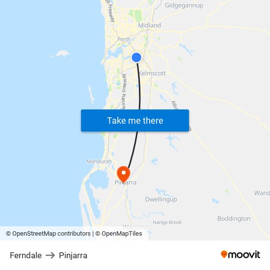 Ferndale to Pinjarra map