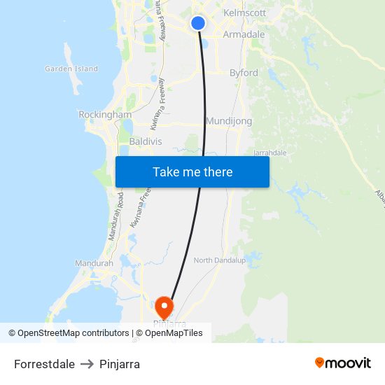 Forrestdale to Pinjarra map