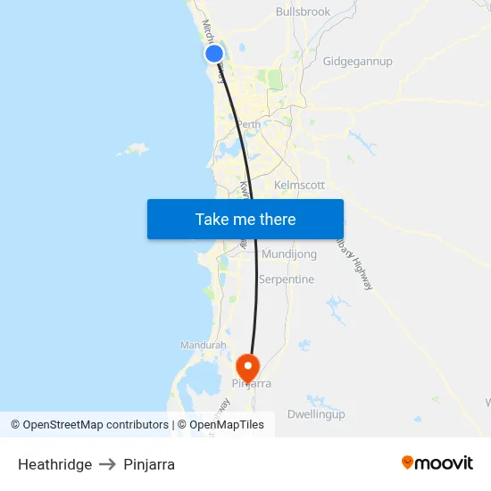 Heathridge to Pinjarra map